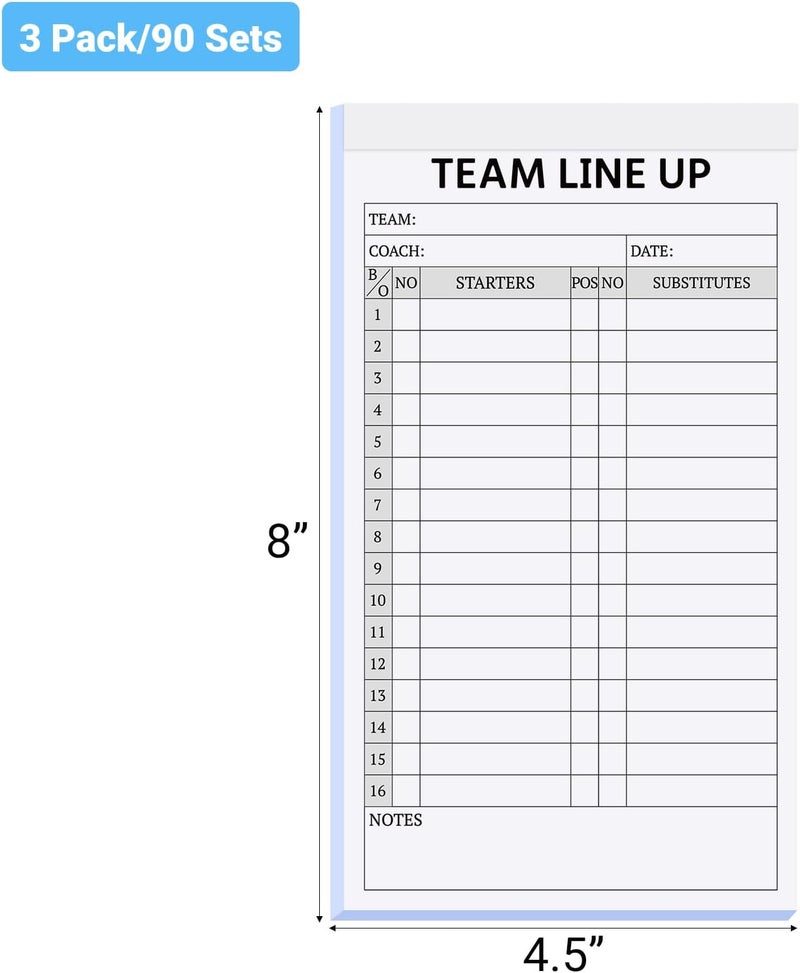 suituts 90 Sets Baseball/Softball Lineup Cards, 4 Part Carbonless, 16 Player Roster Lineup Sheets for Coaches, Team, Sports (3 Pads, 4.5 x 8 Inch - Image 2